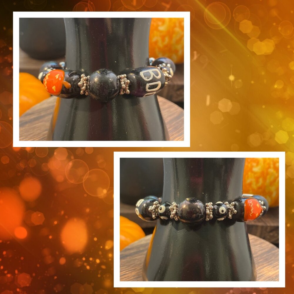 Halloween-themed beaded stretch bracelet
